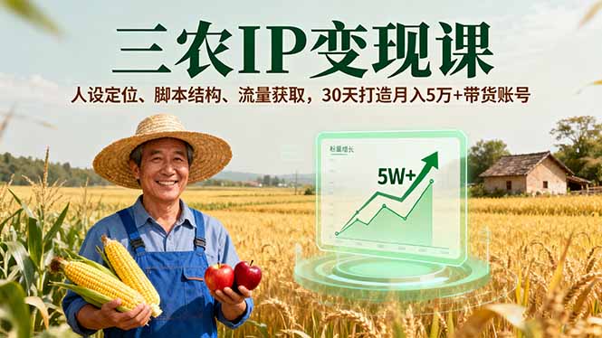 三农IP变现课,人设定位、脚本结构、流量获取,30天打造月入5万+带货账号-缔富岛