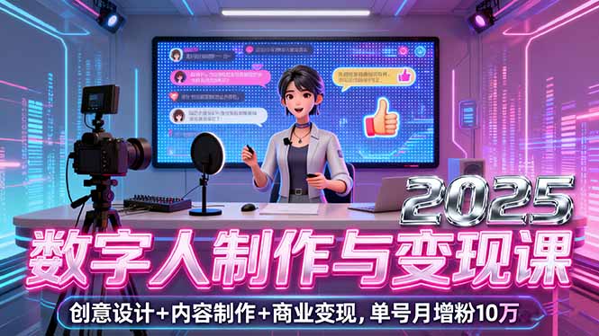 2025数字人制作与变现课,创意设计+内容制作+商业变现,单号月增粉10万+-缔富岛
