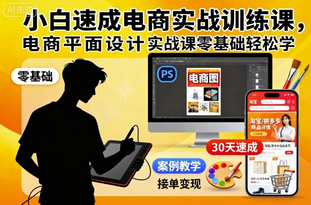 小白速成电商实战训练课，电商平面设计实战课零基础轻松学-缔富岛