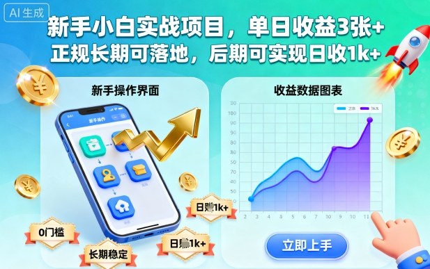 新手小白实战项目，单日收益3张+，正规长期可落地，后期可实现日收1k+【揭秘】-缔富岛