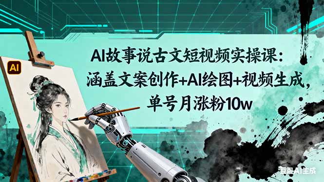 AI故事说古文短视频实操课:涵盖文案创作+AI绘图+视频生成,单号月涨粉10w-缔富岛