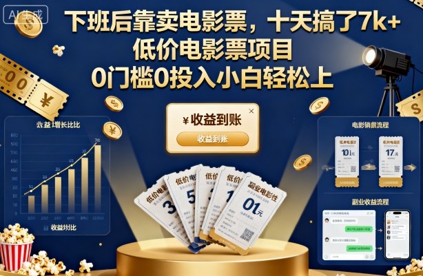 下班后靠卖电影票,十天搞了7k+,低价电影票项目,0门槛0投入小白轻松上手【揭秘】-缔富岛