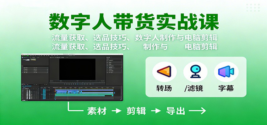 数字人变现实战课:流量获取、选品技巧、数字人制作与电脑剪辑-缔富岛