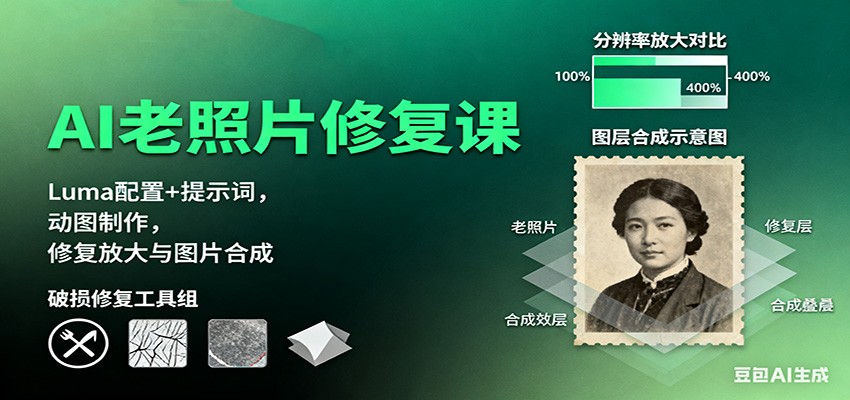 AI老照片修复课:Luma配置+提示词,动图制作,修复放大与图片合成-缔富岛