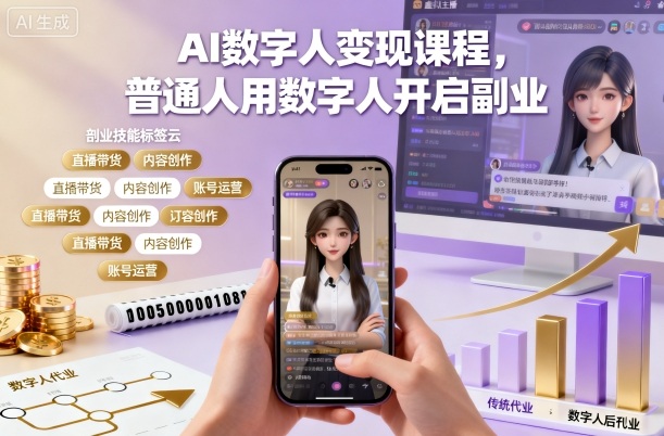 AI数字人变现课程,普通人用数字人开启副业-缔富岛